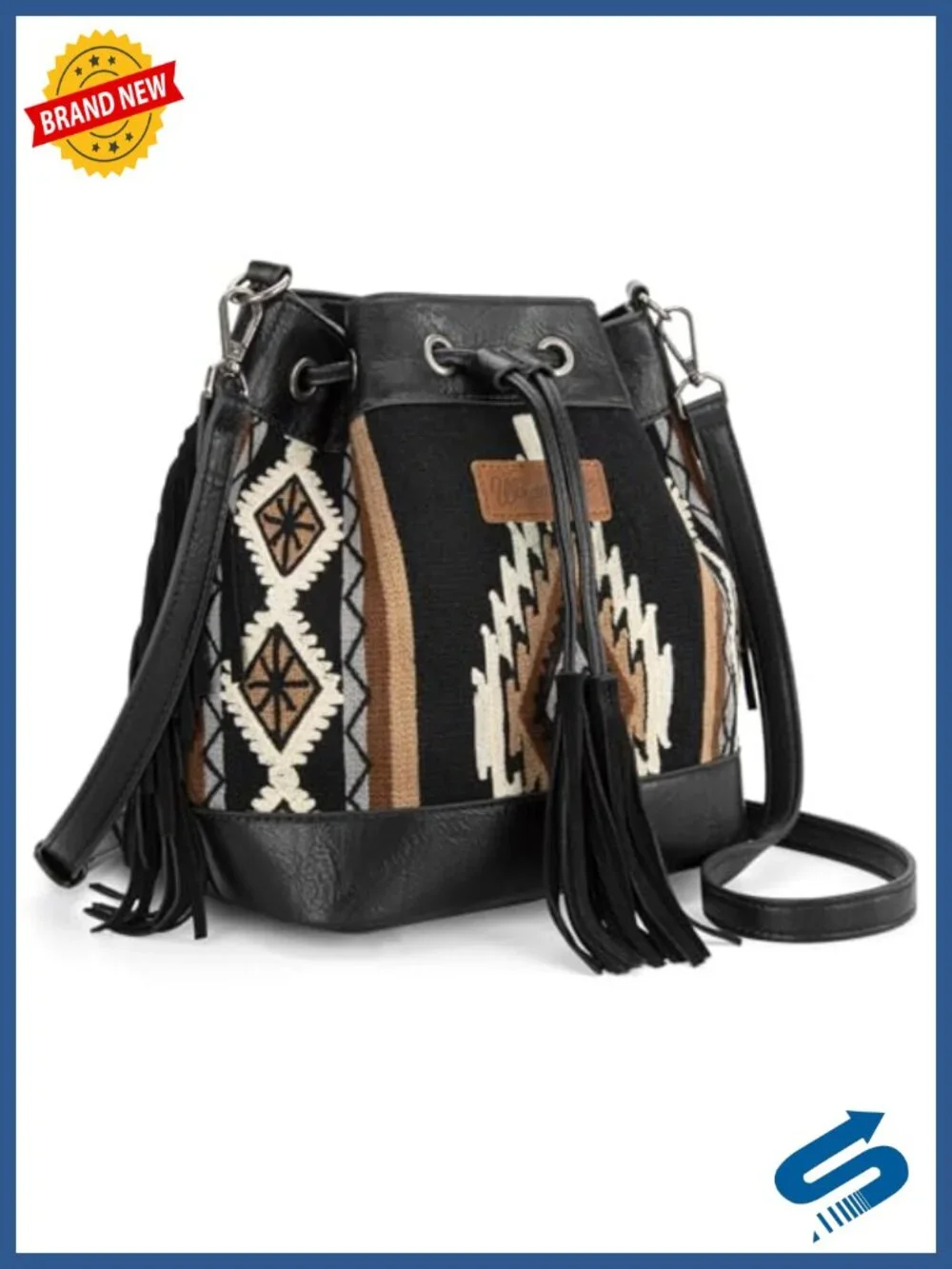 Faux Leather Aztec Tapestry Hobo Bucket Bag Crossbody Purse